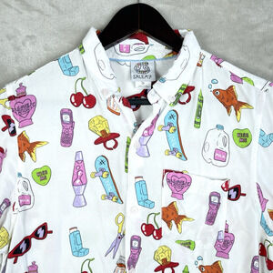 Salem7 Sticker Rayon Short Sleeve Shirt Men's Med Skate Punk Y2K Glamoratti